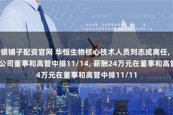银铺子配资官网 华恒生物核心技术人员刘志成离任, 年龄40岁在公司董事和高管中排11/14, 薪酬24万元在董事和高管中排11/11